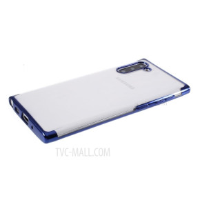 Луксозен силиконов гръб ТПУ кристално прозрачен за Samsung Galaxy Note 10 N970F син сапфир кант